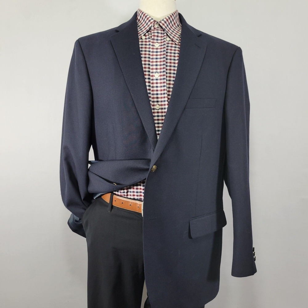 Dockers Men's Sport Coat Blazer Two Button Deep Navy Blue Poly Wool Size 46L